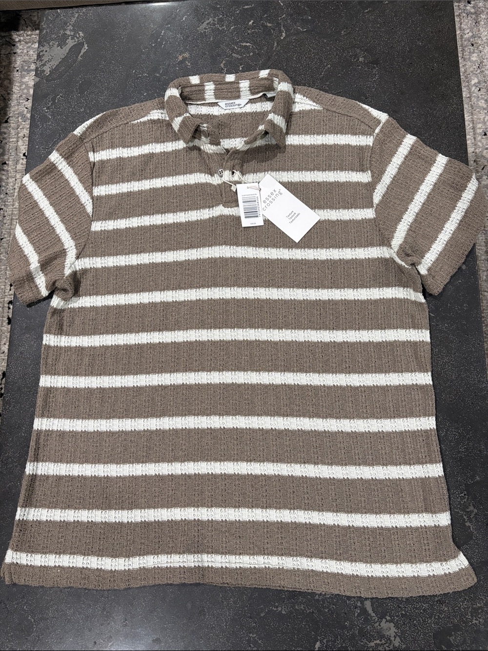 Essex Crossing Striped Knit Polo Top in Ecru and Cream Size Medium NWT